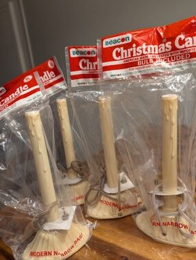 4 Vintage Plastic Electric Candles New Old Stock. Plastic Electric Drip Candles